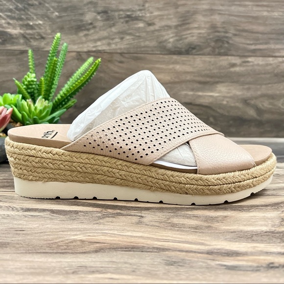 Earth Modena Marigold Espadrille Platform Wedge Slide Sandal 8M Blush Leather - Picture 6 of 11